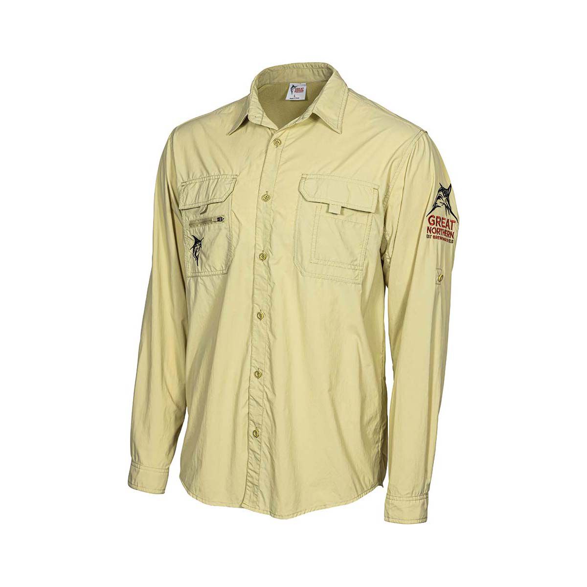 The Great Northern Brewing Co. Mens Long Sleeve Fishing Shirt Sand XL