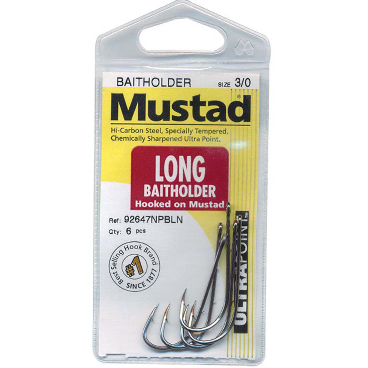 Mustad Long Baitholder Hooks 3 / 0 6 Pack